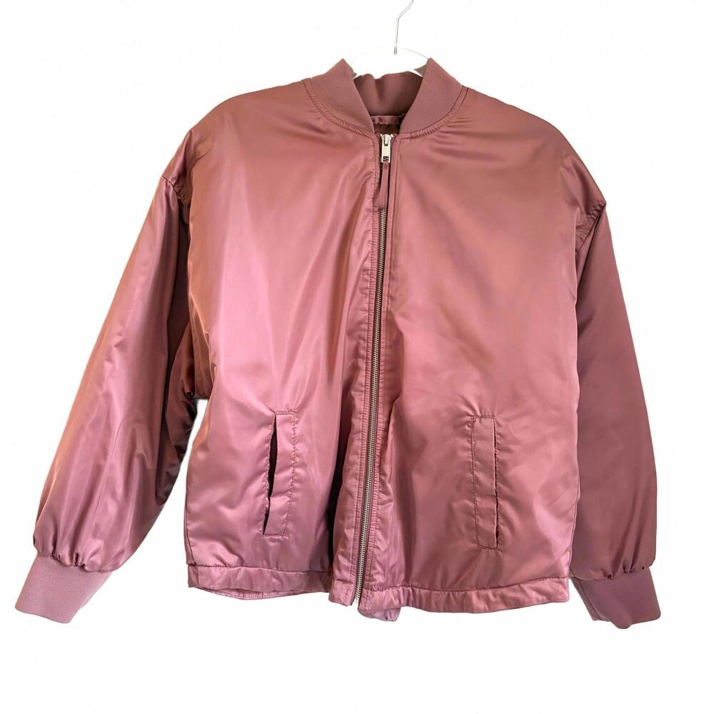 a new day | Women’s Mauve Pink Satin Bomber Jacket Pockets Very Oversized Size S